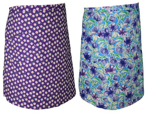 Vorbinder Baumwolle lila hellblau mit Blumen Muster Vorstecker kurze Schürze Halbschürze Kochschürze kurz geblümt 2 Taschen Farbe:Doppelpack 6