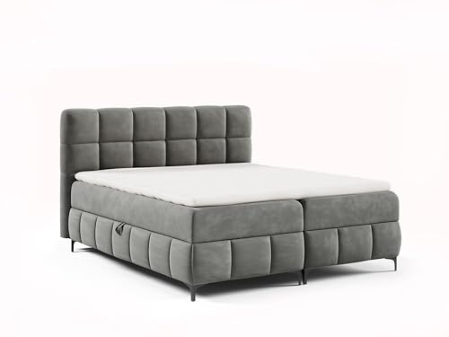 FURNISTAR Boxspringbett Cindy 180x200 mit Bettkästen und Topper | Doppelbett, Bonell-Matratze, Polsterbett, Bett, Bettgestell, Schlafzimmer - Grau