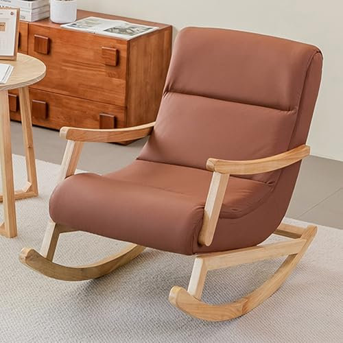 CAFIEDR Schaukelstuhl, Loungesessel aus Holz, Gleitstuhl aus PU-Leder, gepolsterter Relaxsessel, für Wohnzimmer, Schlafzimmer, Lounge