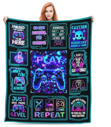 Gamer Blanket Gifts for Men Teen Boys, Large Cool Video Gaming Blanket for Birthday Gift Ideas Gamer Lovers Room Decor 60X 50