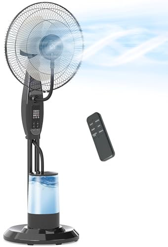 HOMCOM Ventilador Nebulizador Ventilador de Pie con Agua Oscilante 75 W Temporizador Tanque 3,2L Mando a Distancia 3 Velocidades 3 Aspas y Pantalla LED Ø44,5 cm Negro