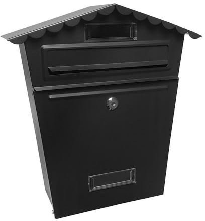 Buzón de Correo de Acero Galvanizado Negro 36x32x10 cm, Tejado Antilluvia y Ventana de Visualización, Ideal para Recibir Correspondencia.