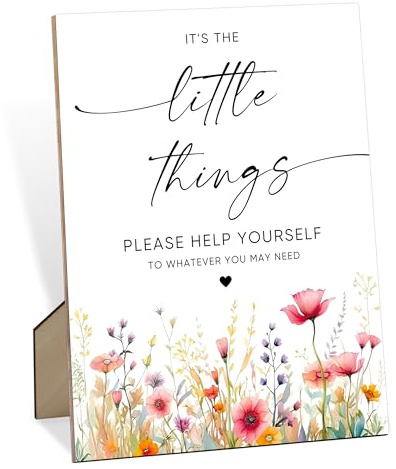 Please Help Yourself Sign for Wedding Bathroom Basket, 8 X 11 Wooden Wedding Signs for Reception, Floral Party Decorations for Bathroom Decor for Bridal Shower Baby Shower Engagement
