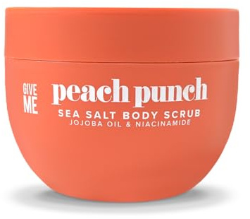 Give Me Cosmetics Peach Punch Sea Salt Body Scrub, Exfoliating, Removes Dull, Dead Skin Cells, with Niacinamide, Coconut Oil and Jojoba Oil, Vegan Friendly & Paraben Free