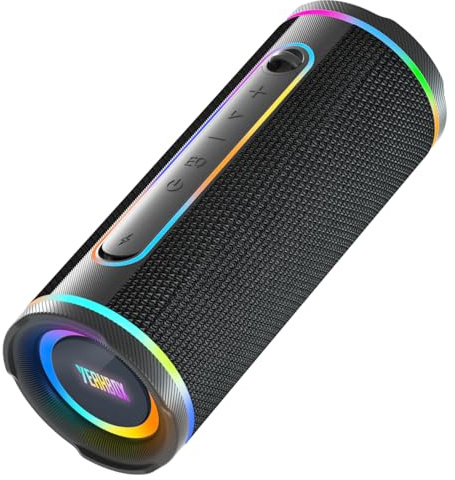 YEAHBOX X-Boom Go 40W Bluetooth Speaker, Deep Bass, IP67, TWS, (Black) | Max HiFi sound with deep bass, dome tweeter and racetrack driver. IP67 waterproof, RGB lights,TWS stereo,AUX & Micro SD