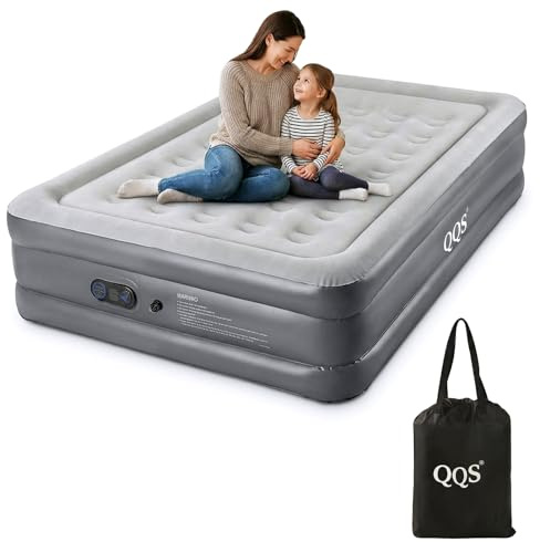 QQS Colchón de aire Queen con bomba integrada, cama inflable elevada de 18 pulgadas, colchón inflable plegable, cama portátil de superficie mejorada, cama de aire portátil para camping, invitados