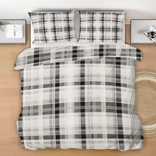 Générique Carreaux Noir Blanc Housse de Couette 140x200 cm, Ferme Parure de Lit 1 Personne avec Fermeture Éclair, Minimalisme Couette en Microfibre avec 1 Taie d'oreiller 65x65 cm K147c