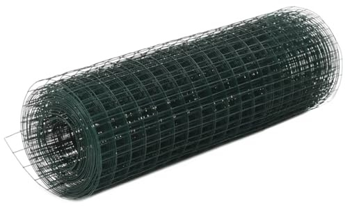 Drahtzaun Stahl mit PVC-Beschichtung, 25x0,5 m Grün, Robuster Maschendraht für Garten, Geflügel und Tiere, Witterungsbeständiges Gartenzaun-Geflecht