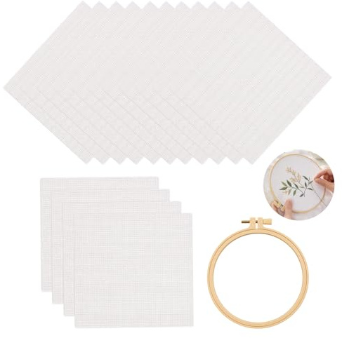 15 Stück Kreuzstich Stoff zum Sticken 20x20 cm Sticken Stoff mit Stickrahmen Cross Stitch Fabric Weiß Embroidery Fabric für Stickereien Nähen DIY Handwerk