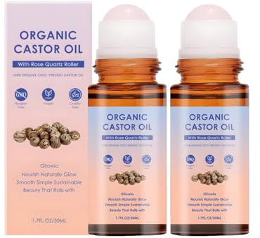 50ml d'Huile de Ricin Bio au Rouleau Quartz Rose, Roll-On à l'Huile de Ricin Bio, Roller Huile de Castor, Nourrir la Peau en Douceur, Huile Naturelle Pressée à Froid - Pour Tous Types de Peaux (2PC)
