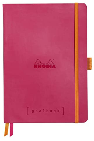 Rhodia 117772C Notizheft Goalbook (DIN A5, 14,8 x 21 cm, kariert, praktisch und trendige, mit weichem Deckel, 90g, elfenbeinfarbigem Papier, 120 Blatt, Gummizug, Lesezeichen) 1 Stück, Himbeer
