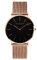 HANNAH MARTIN Très Mince Montre pour Homme Quartz Analogique Étanche Acier Inoxydable (Surface Noir, Ceinture Doré Rose)