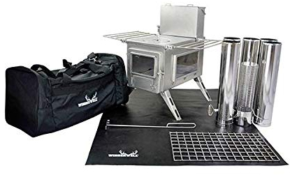 Winnerwell Nomad View Large Tent Stove Package | Tiny Portable Wood Burning Stove for Tents, Shelters, and Camping | 800 Cubic Inch Firebox | Precision Stainless Steel Construction