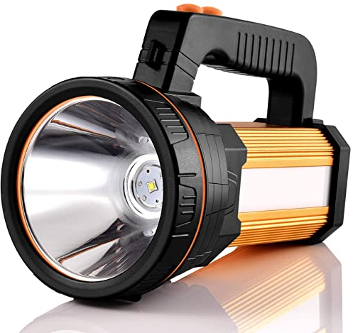 Torch Rechargeable, Torches LED Super Bright Rechargeable, IP65 Waterproof Flashlight with Side Light, 10000mAh Long Lasting Torch for Outdoor Emergency, Camping, Hiking