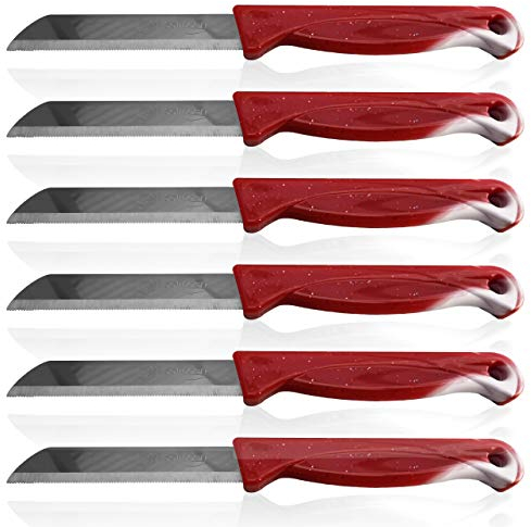 Solingen, set di 50 coltelli da frutta, spelucchino, coltello multiuso in acciaio inox, coltello da cucina, posate da tavola, set di coltelli per uso quotidiano, colore rosso