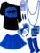 Accessoires de costume des années 80, t-shirt à motif lèvres, jupe tutu, serre-tête en dentelle, boucles d'oreilles fluo, collier, jambières, mitaines en résille et bracelet (bleu roi, taille XL)