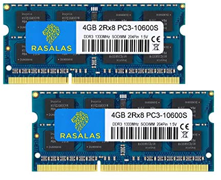 Rasalas 8GB Kit (2X 4GB) PC3-10600 DDR3 1333 MHz SODIMM RAM Upgrade for AMD Intel Laptop, MacBook Pro 13/15/17 inch Early/Late 2011,iMac 21.5-inch Mid/Late 2011,27-inch Mid 2011,Mac Mini 5,1 & 5,2 Mid