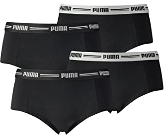 PUMA 4er Pack Iconic Mini Short Damen Panty Slip Shorty Unterwäsche Unterhose, Farbe:Schwarz, Bekleidungsgröße:M