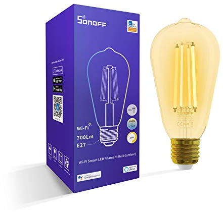 SONOFF WiFi Inteligente Lampadina LED B02-F-ST64, E27, 7W, 700Lm, 1800K-5000K, doppi colori, luminosità e temperatura colore regolabili, Alexa supportato, 2.4G wifi&APP controllo, Nessun hub Richiesto