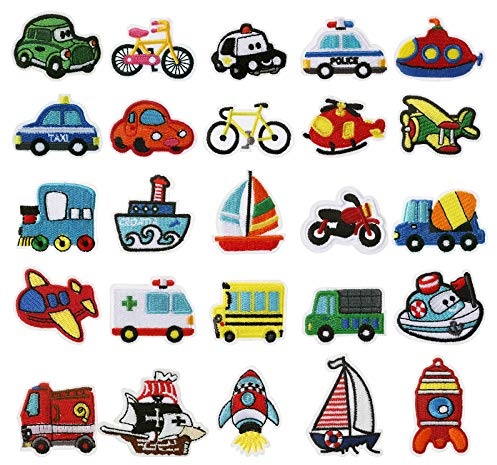 LEMESO 25 Pezzi Toppe Termoadesive di Auto, Applique e Patch Decorative Applicabili con Ferro da Stiro, Carine per Tessuti, Vestiti, Giacche, Jeans, Zaini Bambini Fai da Te