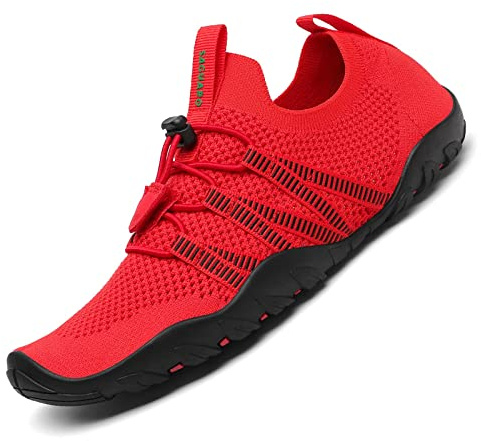 SAGUARO Chaussures Aquatiques Homme Femme Chaussons de Plage Respirant Chaussures d'eau Léger Chaussures de Yoga Natation Plongée Surf Piscine, Rouge, 38 EU
