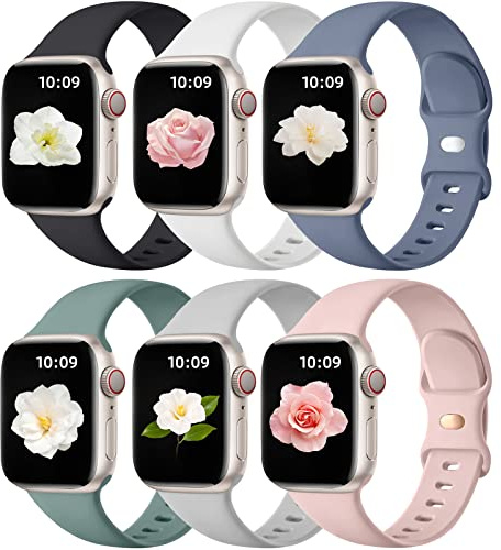 Maledan 6 Pack Silicone Strap Compatible with Apple Watch Straps Women Men | for iWatch Series 11 10 9 8 7 6 5 4 SE Ultra 3 2 1, Soft Replacement Sport Band 38mm 40mm 41mm 42mm 44mm 45mm 46mm 49mm