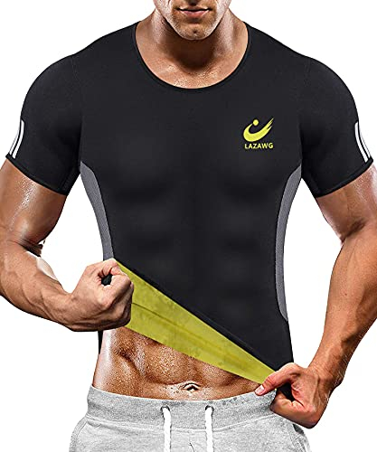 LAZAWG Uomo Sauna Magliette Allenamento Canotta in Neoprene Giacche da Allenamento per dimagrire Body Shaper Abbigliamento Sudore Sauna Tuta da Allenamento Fitness Manica Corta