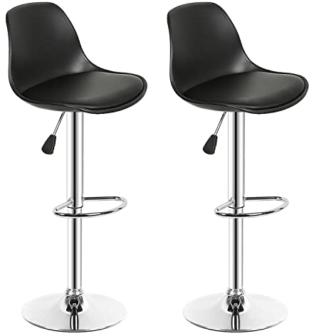 HUOLE Lot de 2 Tabourets de Bar avec Dossier et Repose-Pieds,Réglable en Hauteur et Rotative à 360°,Chaises de Bar Cuisine en Plastique,Robuste et Ultra Silencieux-nior-2pc