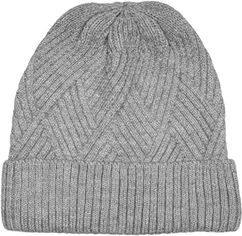 styleBREAKER Damen Strickmütze mit Rautenförmigem Rippmuster und breitem Umschlag, Feinstrick Mütze, Strick Beanie 04024192, Farbe:Hellgrau