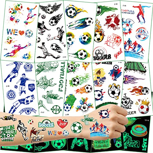 15 Blätter Fussball Tattoos Kinder, Leuchttattoos Kinder Fußball Geschenke für Jungs, Einschulung Inhalt Schultüte Fussball Jungen, Fussball Mitgebsel Jungen