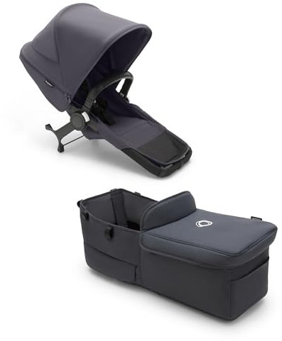 Bugaboo Donkey 5 Twin Extension Set, Converts your Donkey 5 Mono into a Twin pushchair, Side by Side, Improved Design, Reversible Seat and One Hand Steering, Stormy Blue