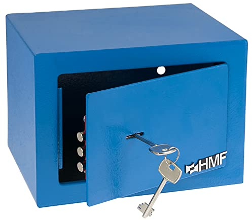 HMF 49216-05 Safe Tresor klein mit Schlüssel, Möbeltresor | 23 x 17 x 17 cm | Blau