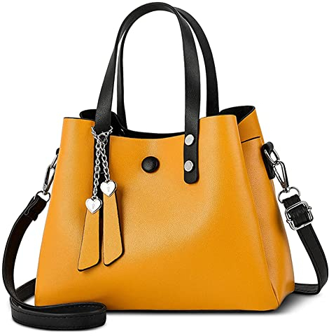 DORRISO Damen Handtasche Mode Ornamente Umhängetasche Abnehmbarem Schulterriemen Reisen Casual Elegantes Top Griff Design Tasche für FrauenGelb