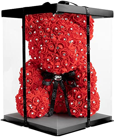 Infinity® - Orsetto di rose in confezione regalo, regalo di compleanno, San Valentino, per la fidanzata, orsacchiotto di rose in 40 cm