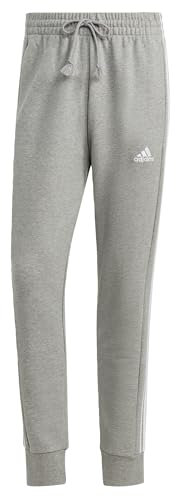 adidas Herren Essentials French Terry Tapered Cuff 3-Stripes Pants, Medium Grey Heather / White, XXL