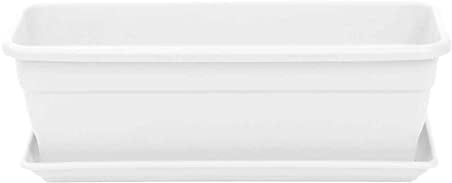 Acan Tradineur - Fioriera in plastica con piattino, 20 litri, PLFT - Vaso per piante e fiori, rettangolare, in plastica, con fori di drenaggio, 50 cm, colore: bianco