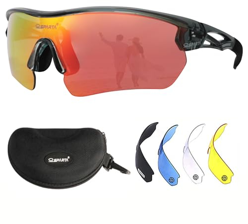OUTDOORSPARTA Lunette De Cyclisme (7. Cadre Gris, Lentille Rouge)