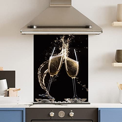 Premium 60 cm x 75 cm Champagne Flute Glass 6mm Kitchen Splashback Heat Resistant Toughened Polished Edges - Back Splash Back Coloured Hob Painted Tempered Splashback