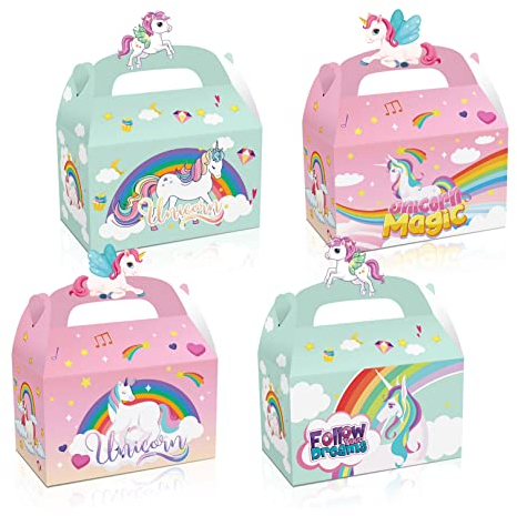 12 Pack Einhorn Geschenkboxen,Einhorn Party Gunst Boxen,Regenbogen Party Treat Boxen,Einhorn Thema Süßigkeiten Goodies Boxen für Kinder Geburtstag Baby Shower