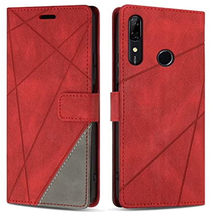 SONWO Hülle für Huawei P Smart Z/Huawei Y9 Prime 2019, Premium PU Leder Handyhülle Flip Case Wallet Silikon Schutzhülle Klapphülle für Huawei P Smart Z/Huawei Y9 Prime 2019, Rot