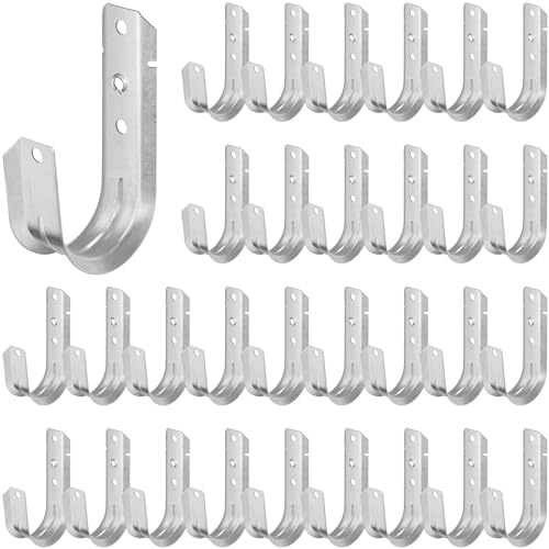 Blulu 2 Cable Support J Hooks Heavy Duty Galvanized Steel Wire Management Cable J Hooks Hangers for Attaching to Vertical Surfaces Wall Mounting, Silver(30 Pcs)