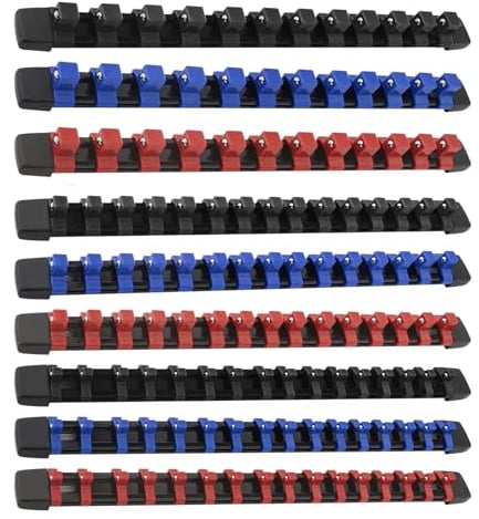 Gunpla 9 Piezas Juego de Soporte para Llaves de Vaso Organizador de Llaves de Tuerca con Capacidad de 129 Unidads Llaves Métricas y Pulgadas de 1/4 3/8 y 1/2