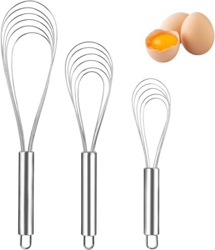 Miruchertter Lot de 3 fouets plats en acier inoxydable de 20,3 cm, 25,4 cm, 30,5 cm pour cuisiner, mélanger, fouetter, battre et remuer