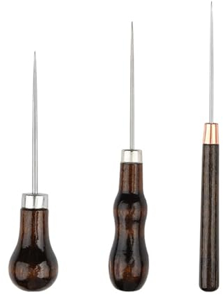 Lezna Coser Cuero Punzón, Punzón con Mango de Madera, Punzón de Costura, Herramienta de costura, Punzón Hecho a Mano, Para coser Cuero, Cuero Hecho a Mano, Bricolaje, para Perforar Agujeros 3 Formas