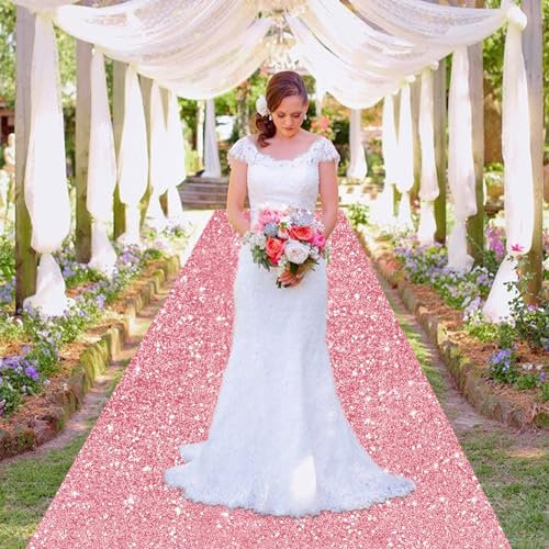 MODFUNS Gangläufer für Hochzeiten, Pailletten-Gangläufer, 1,2 x 6,8 m, Rosa-Gold, glitzernder Teppichläufer für Party, glitzernd, für drinnen und draußen, Strandteppich, Teppich für Party, Bankett,