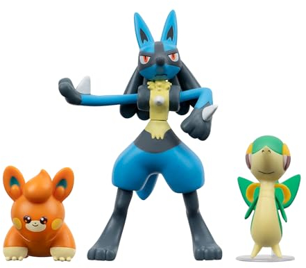 Pokémon PKW3603 - Battle Figure Set - Serpifeu, Pamo, Lucario, offizielles Figuren Set