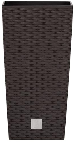 Pflanztopf aus Kunststoff H 50 cm inkl. Innentopf - wetterfest im stilvollen Rattan-Look - Pflanzsäule - Blumentopf - Blumenübertopf - Blumentopf hoch Größe Ø 26,5 cm/H 50 cm, Farbe Dunkelbraun