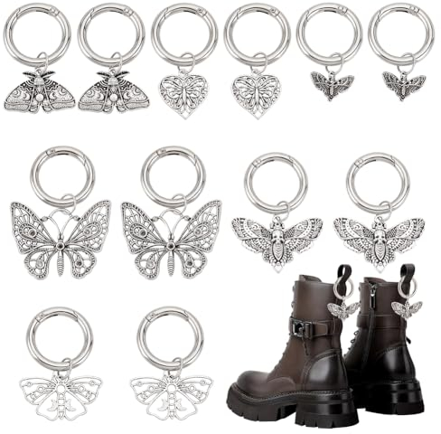 PH PandaHall 12 Stück 6 Stile Gothic Punk Schuhanhänger 1.7~2.4'' Schmetterlings Schuhanhänger In Herzform Stiefelanhänger Mit Federringen Für Sneaker Sandalen Halloween Platin Farbe