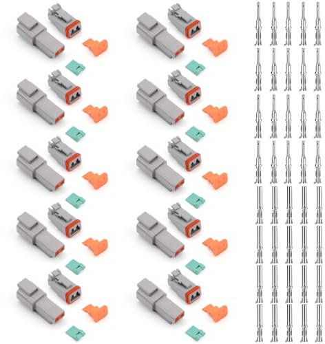 10 Sets Deutscher Stecker KFZ 2 Polig, Deutsch Stecker Set, Deutscher Stecker KFZ 2 Polig, DT Steckverbinder Wasserdichter, DT06-2S/DT04-2P DT Stecker Connectors für Auto, Motorräder, LKW