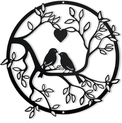 Metal Bird Silhouette Wall Art Decoration - Indoor Outdoor Garden Hallway Stair Decor, Wall Artwork Decor, Bird on Tree of Life Ornament, Gift for Adult Relatives Friend Colleague, for New Home Decor